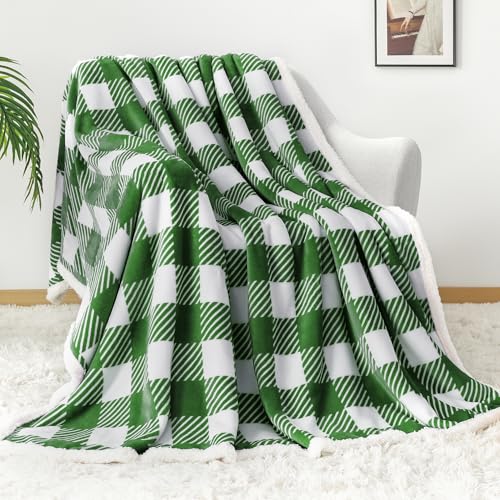 Sherpa Plaid Twin Blanket 60" X 70", Fuzzy Fluffy Soft Cozy Throw Blanket, Twin Size Plush Fleece Flannel Plush Microfiber Blanket for Couch Bed Sofa (GreenWhite) - color: Greenwhite