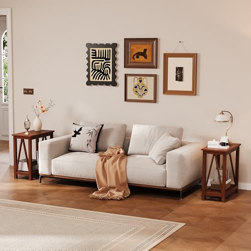 ChooChoo Farmhouse End Table, Narrow Side Table with Shelf | Slim Bedside Table ,Small Spaces, Rustic Nightstand, Living Room, Bedroom,Walnut - color: Walnut, size: 2 Pack