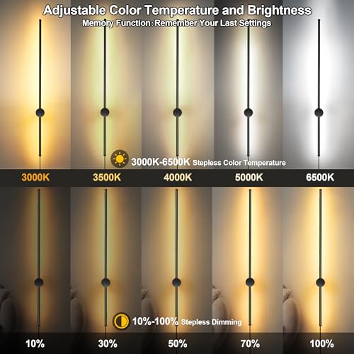 GOODATE Wall Sconces Set of Two with Remote, Stepless Colors 3000K-6500K & Stepless Dimming, Hardwire or Plug-in, 180° Rotate, LED Black Plug in Wall Sconces with Timer & Night Light, 39.4 Inches - color: Black, Stepless Color Temperature: 3000K-6500K, si