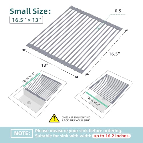 Ohuhu Roll Up Dish Drying Rack, Over The Sink Multipurpose Roll-Up Dish Racks, 16.5" W x 13" L Rolling Heat-Resistant Anti-Slip Silicone Coated Dish Drainer Portable Foldable for Kitchen Counter - color: Gray, size: 16.5"W x 13"L