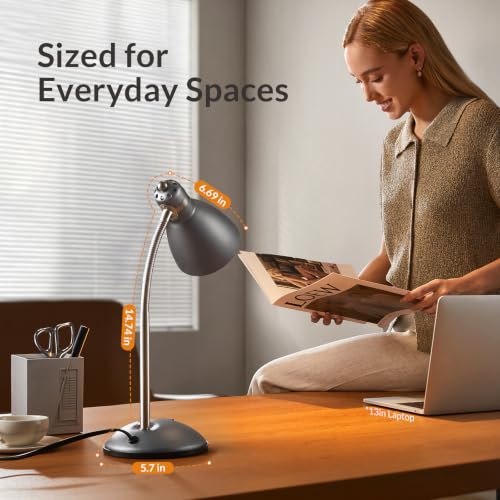 LEPOWER Metal Desk Lamp, Adjustable GooseNeck Reading Light for Bedroom | Compact & Sturdy, Space-Saving for Bedside & Dorm, E26 Table Lamp, Eye-Caring, Ideal for Study, Office, Back to School - color: Sandy Black