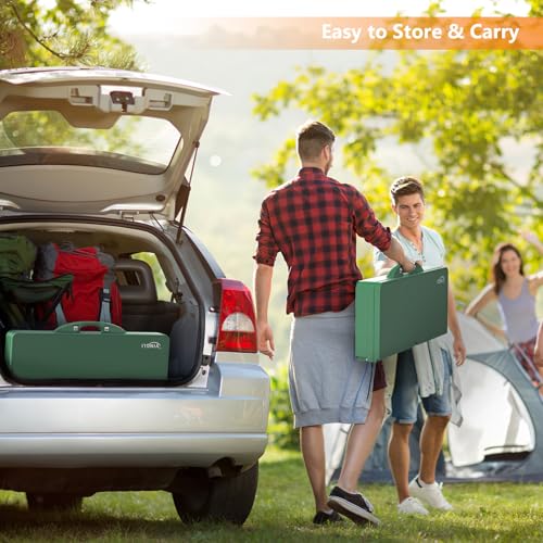 VINGLI 4 Ft Portable Folding Picnic Table Camping Table Foldable Set with 4 Seats with Umbrella Hole Suitcase Card Table-220 Lbs Support Aluminum Frame, Plastic RV Tabletop for Yard, Travel - color: Green