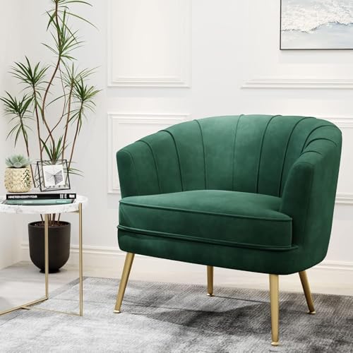 Velvet Accent Chair Set of 2, Barrel Armchair, Green | Velvet Upholstery, Golden Metal Legs, Comfy Barrel Back, Modern Style, Living Room Bedroom Office - color: Green, size: 2 Chairs