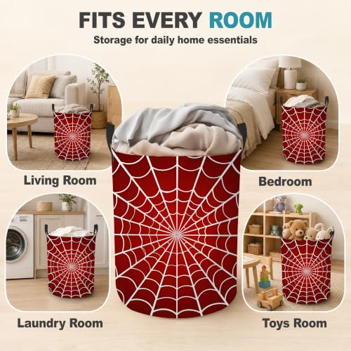 Red Spider Web Dirty Clothes Hamper,Foldable Laundry Basket with Handles,Halloween Gothic Waterproof Oxford Cloth Storage Bin for Bedroom Bathroom Nursery,16 x 20 Inch - color: Red Spider Web,Halloween Gothic