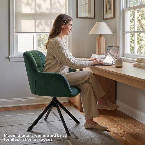 EALSON Comfy Velvet Desk Chair Modern Computer Task Chair no Wheels Swivel Accent Chair with Mid Back Arm Chair for Living Room/Bedroom/Home Office(Green) - color: Dark Green
