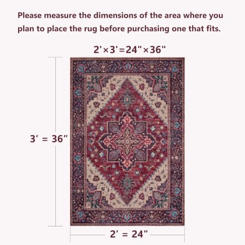 Tangsoo Oriental Small Area Rugs for Entryway, Non Slip 2x3 Washable Rug | Tangsoo Vintage Indoor Front Door Rug Mat, Soft Low Pile Print Small Carpet Throw Rugs for Entry Entrance Kitchen Burgundy - color: Burgundy, size: 2' X 3' (Rectangular)