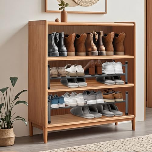 STORAGE MANIAC Expandable Shoe Rack, 4 Pairs Stackable Small Shoe Rack, Metal Adjustable Shoes Organizer for Closet, Entryway, Hallway, Garage, Front Door, Shoes Shelves, Black 1 Tier - color: Black, size: 1 Tier