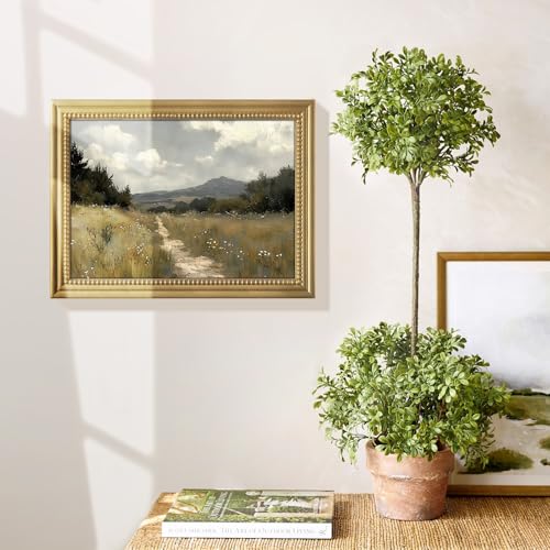 Gatheroad Gold Framed Vintage Canvas Wall Art Prints, Country Landscape Wall Art, Retro Rustic Farmhouse Nature Decor for Living Room Bedroom Bathroom Office, 12x16in - color: Muted Path, size: 12X16inch