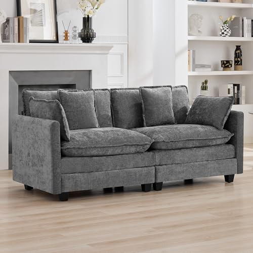 76'' Cloud Deep Seat Loveseat, Upholstered Chenille Modular 2-Seats Sectional Sofa Couch, Modern Comfy Settee Loveseat for Living Room Set, Small Apartment, Grey - color: Grey, size: 76'' Loveseat