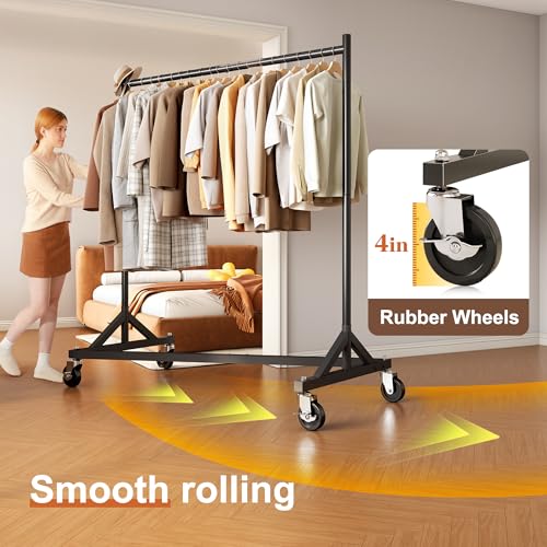 HOKEEPER Z Base Clothes Rack Hold 500LBS Height Adjustable Black | Portable Z Rack, Commercial Heavy Duty Clothing Rack Rolling Garment Rack 24"D*63"W*71"H, Easy to Assemble, 5 Years Service - color: Black