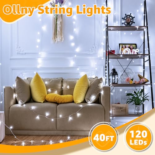 Ollny 120LED 40FT String Lights, Cool White Plug in Fairy Lights with Timer 8 Modes, Waterproof Connectable Indoor Light for Bedroom Wedding Classroom Outdoor Holiday Party Decorations - color: Cool White, size: 120 LEDs