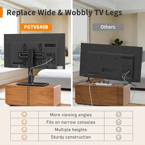 Perlegear Swivel TV Stand with Power Outlet for 32–72 inch TVs up to 99 lbs | Stable Tempered Glass Base, Universal TV Stand Base with Tilt, 9 height adjustments,cable management, max VESA 600x400mm - size: 32-72 Inch