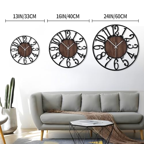LEIKE Large Wall Clocks,Silent,Non Ticking,Battery Operated Small Vintage Round Modern Wood Wall Clock for Living Room, Bedroom,Kitchen,Farmhouse,Office Decor-13.5 Inch(Black-Arabic Number) - color: Black Wood-arabic Number, size: 13.5 IN