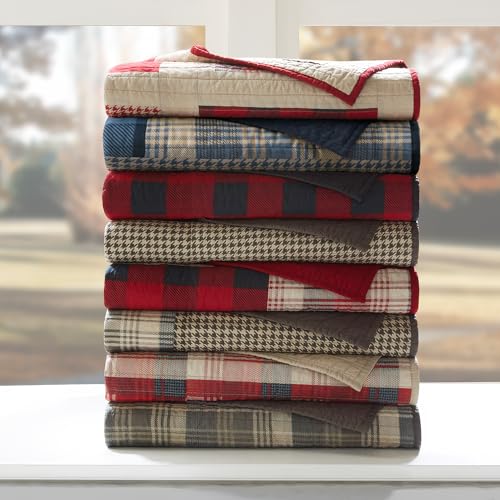 Woolrich Reversible 100% Cotton Throw Cabin Lifestyle Plaid Design - All Season, Breathable, Lightweight, Luxe Double Sided Quilting for Bed, Couch, and Sofa Winter Hills, Blue 50"x70" - color: Blue