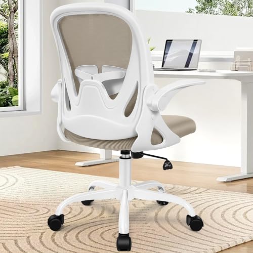 Office Chair Ergonomic Desk Chair with Flip up Armrests Swivel Breathable Desk Mesh Computer Chair with Adjustable Lumbar Support and Height for Conference Room (Khaki) - color: Khaki