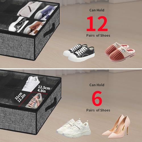Onlyeasy Sturdy Under Bed Shoe Storage Organizer, Set of 2, Fit 12 to 24 Pairs, Underbed Shoes Closet Storage Solution with Clear Window, Breathable, L29.3 x W23.6 x H5.9, Linen-like Black, MXAUBSB2P - color: 2 Shoes (12+12 Cells) Linen-like Black