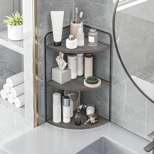 Bathroom Counter Organizer, Vanity & Makeup Countertop Organizer | Corner Bathroom Counter Organizer, Bathroom Sink Organizer, Bathroom Counter Shelf, Countertop Organizer, Corner Desk Shelf - color: Black-grey 3 Tier