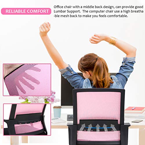 BestOffice Desk Chair Mesh Office Chair Ergonomic Computer Chair Executive Lumbar Support Adjustable Stool Rolling Swivel Chair,Pink - color: Pink, size: 1 Pcs