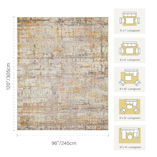 8x10 BeigeGold Modern Abstract Neutral Washable Rug for Living Room | Machine Washable,Soft,Non-Slip,Large Rug,Stain Resistant Low Pile Carpet for Office Dining Room Kitchen Home Deco - color: Beige Gold, size: 8' x 10' (Rectangular)