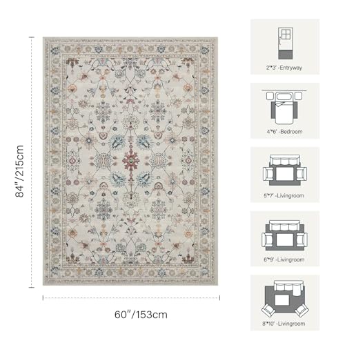 Grey 5x7 Area Rugs for Bedroom & Living Room | Soft,Machine Washable & Non Slip,Low Pile,Ideal for Girls Room, Nursery,Kids Room - color: Grey, size: 5' x 7' (Rectangular)