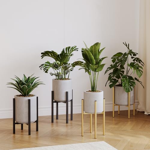Adjustable Metal Plant Stand Indoor, Fits 9-15 Inch Pots, Mid Century Modern Gold Planter Holder,2 Heights, Heavy Duty 160 lb, Indoor Outdoor Corner Floor Pot Stand, Black - color: black
