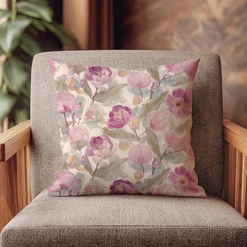 Velvet Decorative Throw Pillow Covers,Watercolor Flowers Design Pillowcase,Square Cushion Cover for Sofa Living Room Bed,Farmhouse Summer Home Decor 18x18inch - color: Purple-a