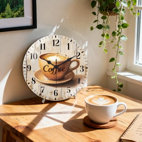 Vintage Coffee Wall Clocks Battery Operated, 12" Round Clock | Non Ticking Decorative Clock, Ocean Pattern Glass Design for Living Room, Kitchen, Bedroom & Bathroom Decor - style: Vintage Coffee