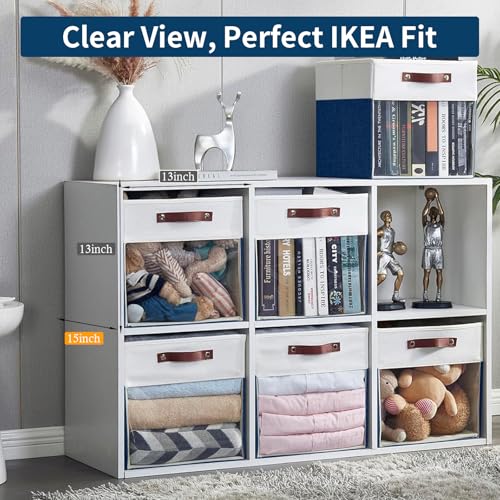 Storage Cubes, 4 Pack Linen Foldable Storage Bins with Clear Window and 2 Handles, 13x15x13 Storage Cube Bins for Shelf Closet, Kallax, Clothes, Books - (Navy Blue / Off-White) - color: Navy Blue / Off-White, size: 13 x 15 x 13