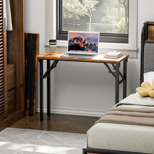 TEMI Small Computer Desk Folding Table - 35.8" Foldable Office Desk, No Assembly, Perfect for Small Spaces in Bedroom, Dorm, or Apartment, Portable Mini Desk or Study Table with Compact Design, Brown - color: Rustic Brown, size: 35.8 Inch, style: NO Power