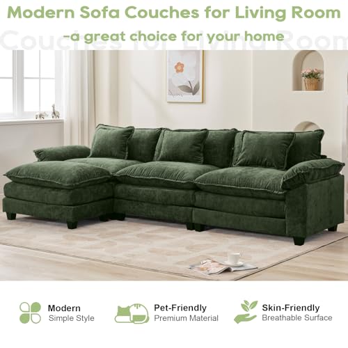 120" Modular Sectional Sofa, Comfy Deep Cloud Couch with Ottoman | L-Shaped Couches for Living Room, Modular Couch, Deep and Wide Seat, Chenille Sofa Sleeper with Throw Pillows, Green - color: Green, size: 120 Inch L