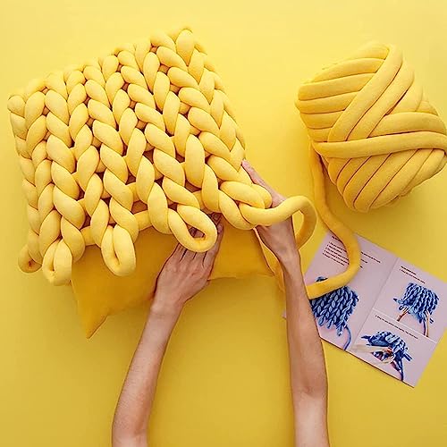 Giant Arm Knitting Chunky Yarn for Braided Knot Throw Blanket, Jumbo Chunky Ya rn Twist Tubular Ya rn Soft Extra Thick Yar n, Fluffy Bulky Weave Craft Crochet (Yellow 2.2 LB) - color: Lemon Yellow, size: 2.2lb