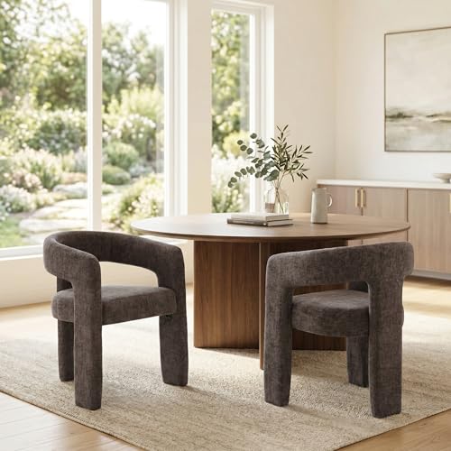 HNY Modern Chenille Barrel Single Dining Chair, Charcoal Grey | Upholstered Accent Armchair With 18.19" Wide Seat No Assembly Required For Living Room Bedroom Vanity Small Spaces - color: Charcoal Grey Chenille