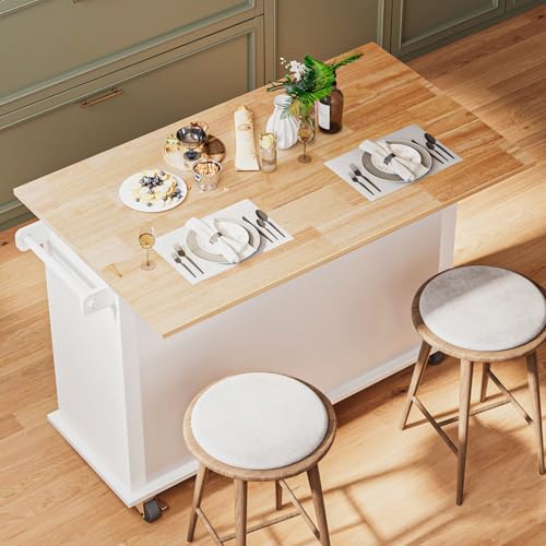 Kitchen Island with Drop Leaf, Rolling Mobile Kitchen Island on Wheels with Drawer and Storage Cabinet, Spice Rack, Towel Bar, White - size: 51.2" W, style: White