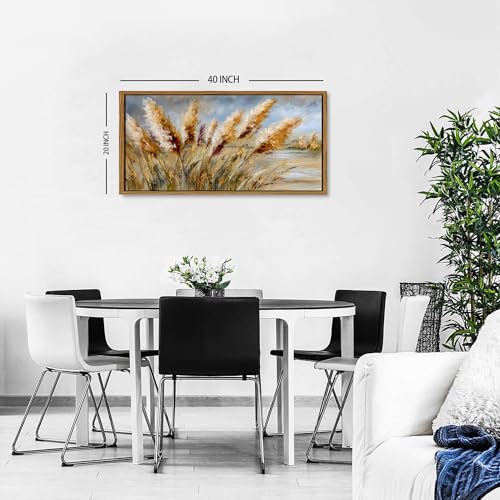 Pampas Grass Wall Decor Boho Botanical Framed Wall Art for Living Room Bedroom Rustic Farmhouse Wheat Crop Picture Country Abstract Minimalist Flowers Neutral Artwork Bedroom Home Decoration 20x40 - color: Wheat, size: 20"L x 40"W