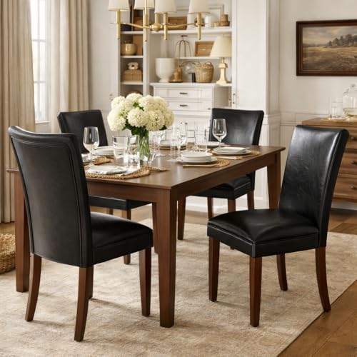 HomePop Parsons Upholstered Accent Dining Chair, Set of 2, Black Faux Leather - color: Black, style: Pack of 2