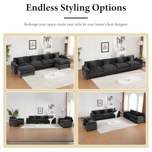 81.9" Oversized Black Loveseat Sofa, 2 Seater Large Sectional Couches for Living Room, Chenille Fabric Modular Sectional Sofa, Deep Seat Wide Armrest Home Sofas Set, Love Seat Couches - color: Wide Arm-black, size: 2 Seater