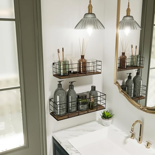 Fixwal Wire Frame Floating Shelves for Wall Storage 4 Different Sizes | Carbon Black Floating Shelves with Guard Rails, 4 Sizes, Quick Mount, Keeps Items Safe, For Any Space - color: Carbon Black, size: 4pcs