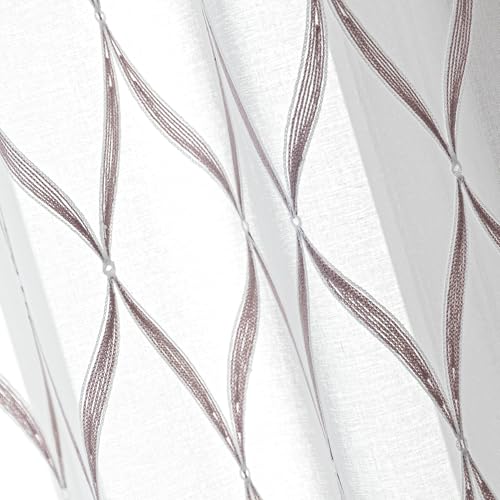 SLEEP ZONE Sheer Curtains for Living Room and Bedroom, Embroidered Sheer Curtains White Sheer Curtain 52 × 63 inch Length of 2 Panels, Off-White Waves - color: White Waves, size: 52"W×63"L