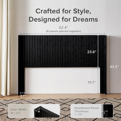 mopio Brooklyn Fluted Panel Wingback Headboard 62.4" - Wall Mount Headboard for Queen Bed, Modern Farmhouse Bedroom Decor, 4-Panel Assembly (Black Oak, Queen) - color: Black Oak, size: Queen