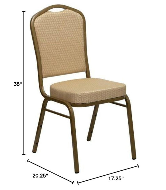 Flash Furniture Hercules Crown Back Stackable Banquet Chair, Beige, 4-Pack | Gold Frame, Fabric Upholstery - color: Beige Patterned Fabric/Gold Frame, size: Set of 4