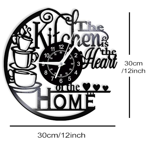 12'' Kitchen Vinyl Record Wall Clock 7 Kinds of LED Color, Kitchen Heart Home Theme Wall Clock Night Light Silent Non Ticking Coffee Bar Wall Watch Clock for Women Wife Restaurant Dining Room - color: With Led