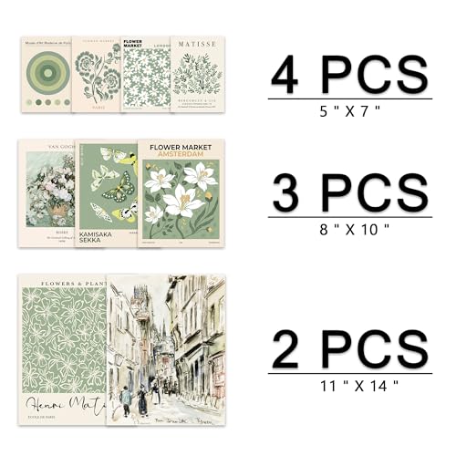 Sage Green Wall Art Poster Prints,Set of 9 Exhibition Wall Decor for Dorm Bedroom,Sage Green Aesthetic Pictures for Teens Boys Girls, Vintage Posters Wall Decorations - color: Green
