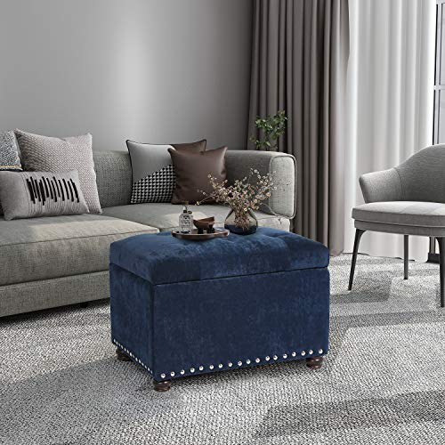 Adeco High End Classy Tufted Accents Rectangular Storage Bench Ottoman Footstool, Blue 24" * 17.5" * 17.7" - color: Royal Blue