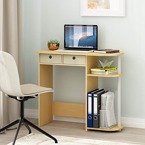 Furinno Go Green Desk, 31.5" Wide Gaming Desk with 2 Side Shelves and Storage Bins, Computer Desk, Office Desk for Home Office, Study Room, Dorm, Bedroom, Beech - color: Beech/Ivory/White, size: 31.5" x 15.6"