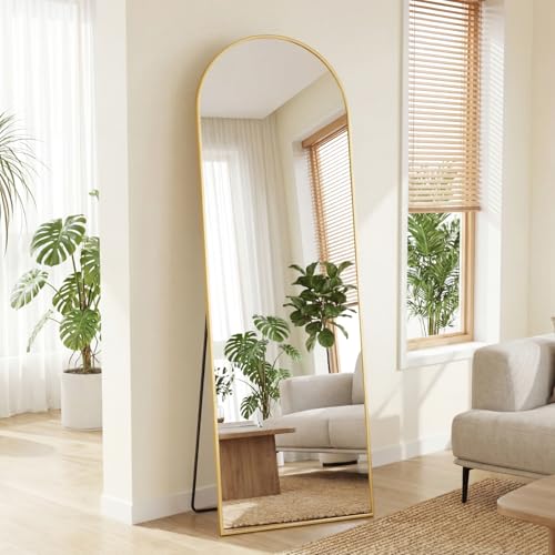 Sweetcrispy 58"x19" Arched Full Length Mirror, Full Body Mirror, Gold | Aluminum Alloy Thin Frame, Floor or Standing, Suitable for Bedroom, Living Room, Cloakroom - color: Gold-arched, size: 58"L x 19"W