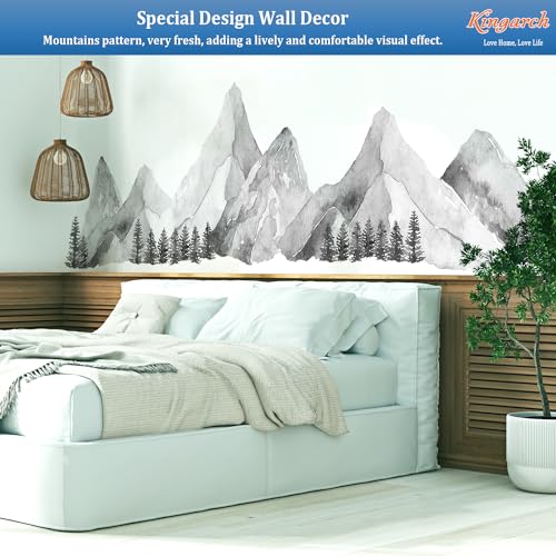 Large Mountain Wall Decals, Gray Pine Tree Peel and Stick Vinyl Wall Stickers & Murals, Removable Home Room Wall Decor for Bedroom Living Room Bedroom Classroom Office Nursery - color: Gray