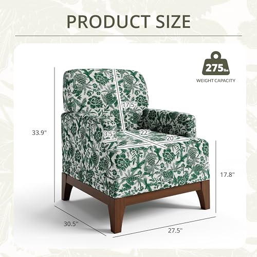 Floral Accent Chair, Upholstered Armchair with Solid Legs, Comfy Reading Single Sofa with Spring-Padded Cushion for Bedroom, Green - size: Wide Seat