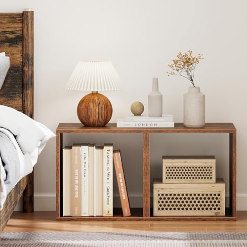 2 Stackable Cubes Bookcase, Wooden Cubby Storage Organizer | Wooden Cubby Storage Organizer, Small Book Shelf for Small Space, Combination Square Bookshelf Cubes - color: Rustic Brown