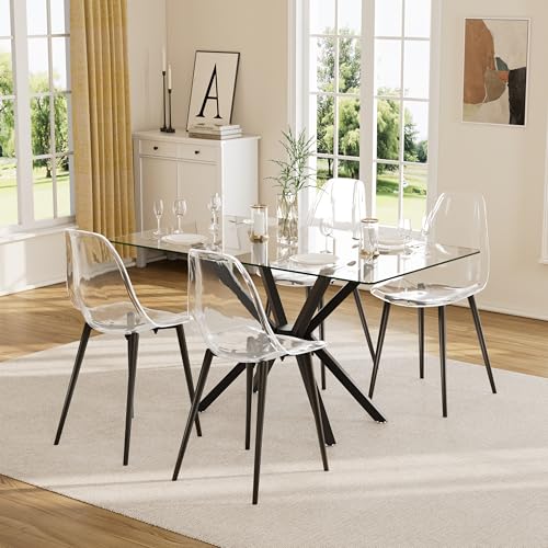 Baysitone Clear Dining Chairs Set of 4, Modern Kitchen Chairs with Transparent Seat, Acrylic Accent Side Chairs with Plating Metal Legs for Dining Room, Kitchen, Living Room with Black - color: Black, size: Set of 4