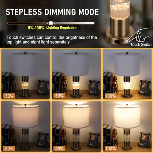 Serteaw Set of 2 Gold Bedroom Lamp for Nightstands, Touch Table Lamps, USB Charging Ports, with Stepless Dimming Mode for Living Room, Modern Snow and Clouds Crystal Bedside Lamps - color: Gold,cloud crystal